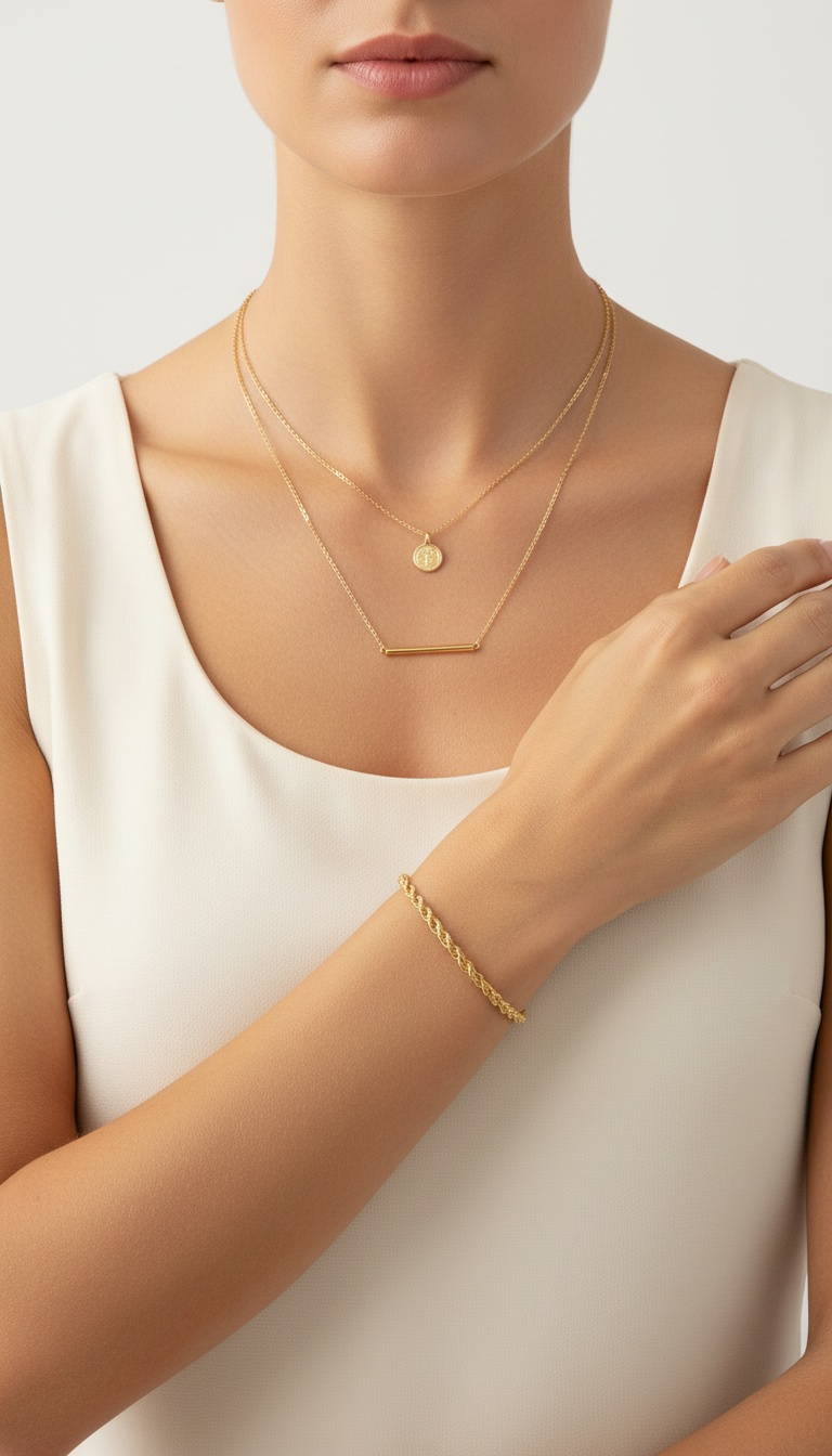 Représentation colliers et bracelet collection twist sur un mannequin femme