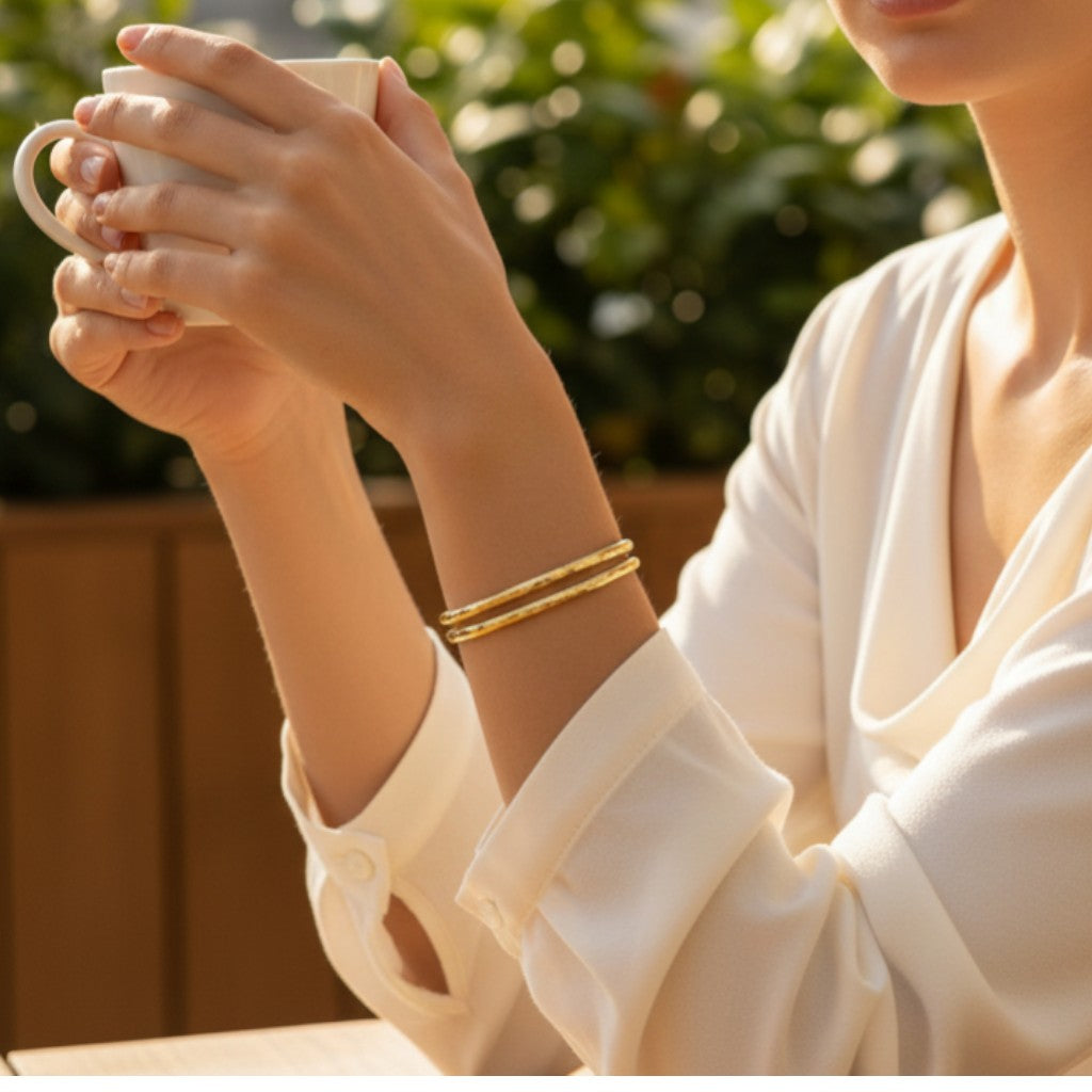 Bracelet jonc torsadé doré à l’or fin 24 carats
